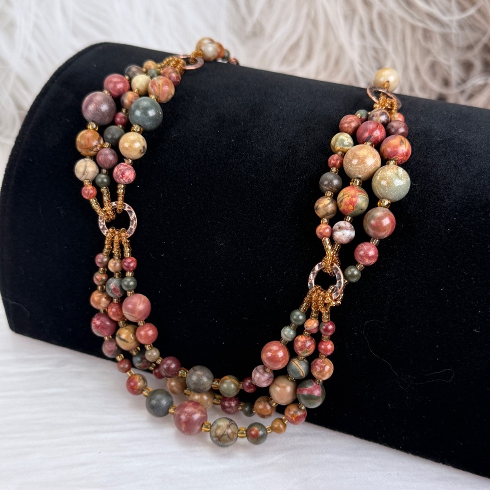 Vintage multi strand Multicolor gemstone Beaded Necklace